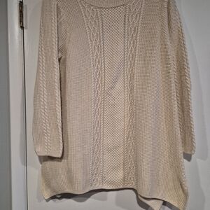Jeanne Pierre Women's Cream Long Sleeve 100% Cotton Cable Knit Sweater  Size 1X